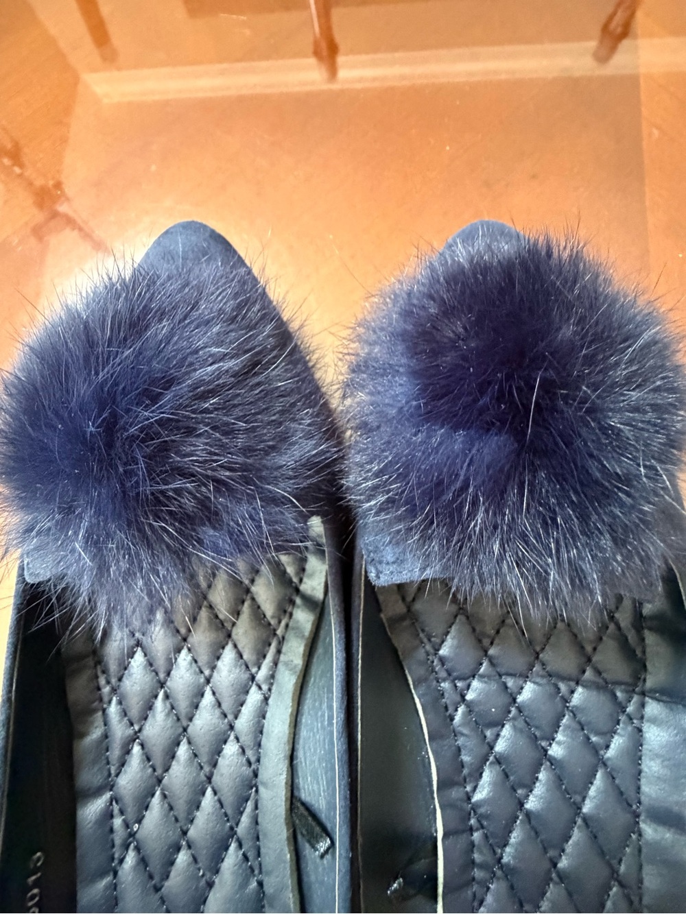 TALLIA Navy Pointed Pom-Pom Quilted Flats - Picture 5 of 6